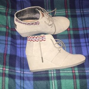 TOMS wedge bootie with tribal print trim